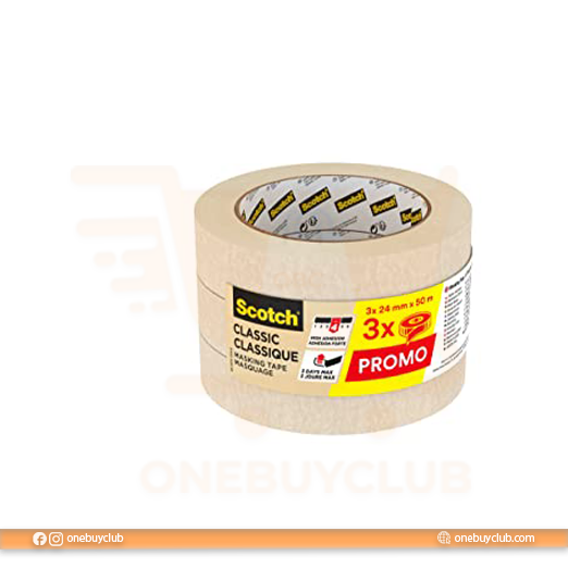 Scotch Classic Beige Masking Tape, 24 mm x 50 m (3 Rolls) - High-Quality Universal Masking Tape, Premium Masking Tape for Painting and Decoration - One Buy Club