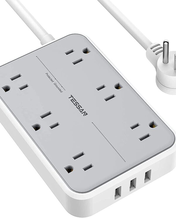Surge Protector Power Bar with USB, Flat Plug Power Strip with 6 Widely Spaced Outlets and 3 USB Ports, TESSAN 5 Feet Extension Cord Indoor, Desktop...-one-buy-club